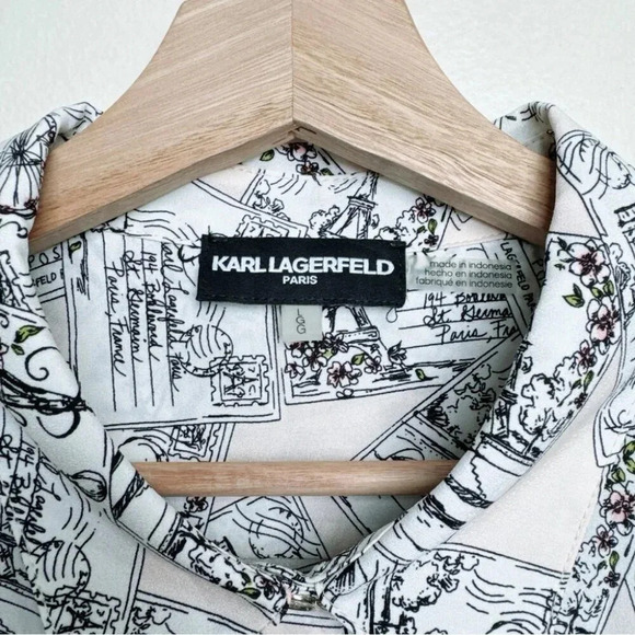 Karl Lagerfeld Womens Size Large Paris Whimsical  Roll Sleeve Blouse - Picture 11 of 15